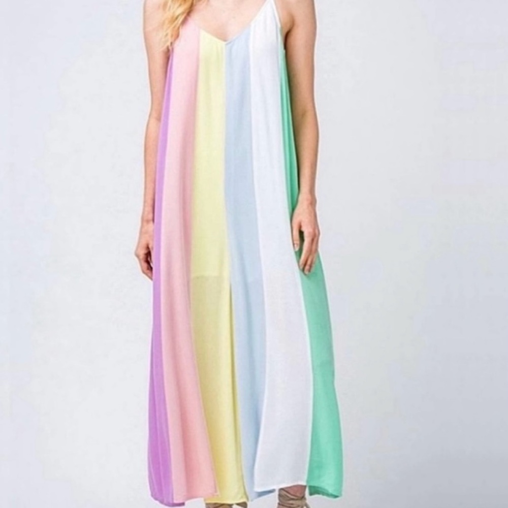 Womens entro©️™️ Pastel Striped chiffon Maxi Dress, Size S